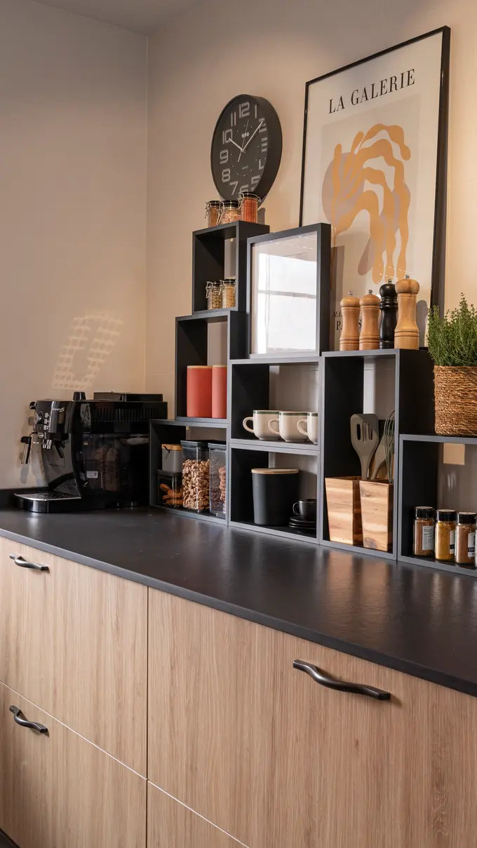 Bancone con scaffale nero dettaglio cucina industriale Milano